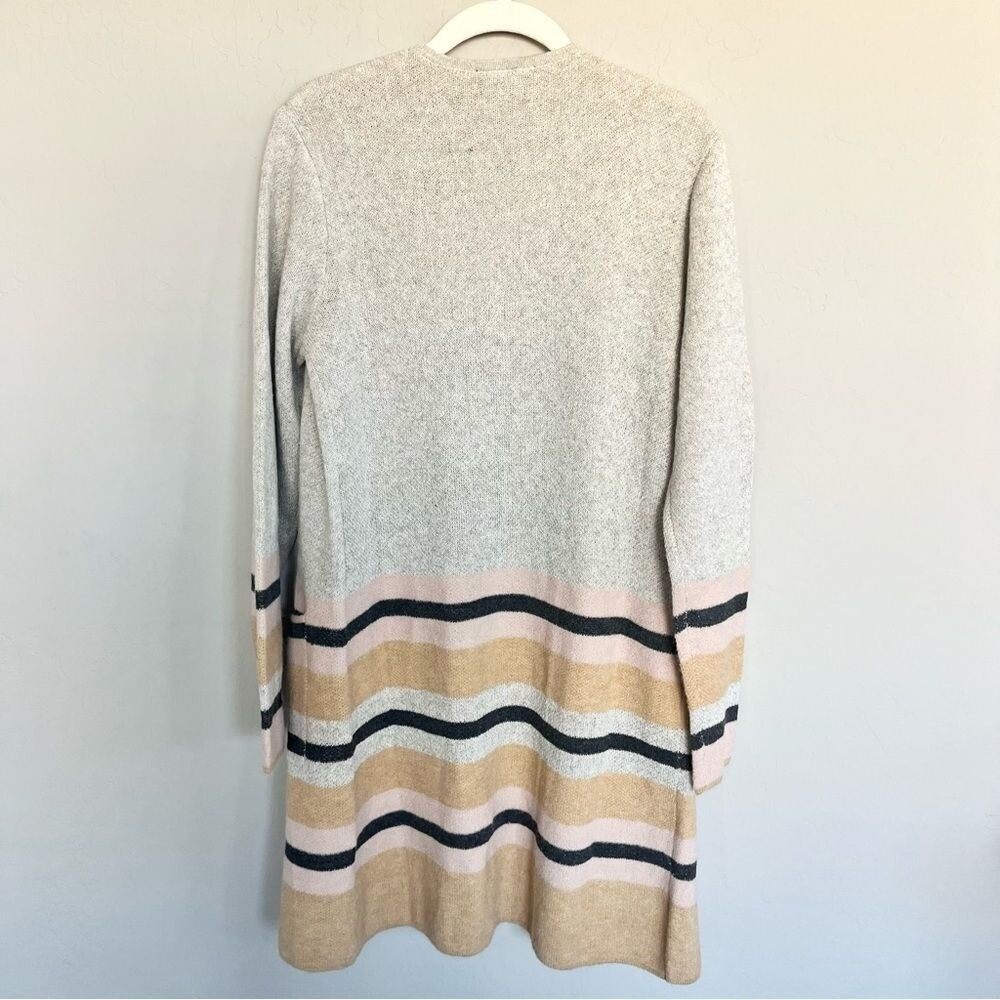 Fortune + Ivy Duster Cardigan Striped Open Front Pockets Knit Sweater S - Picture 2 of 9